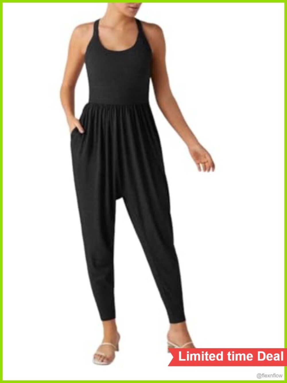 Women's Backless Twist U Neck Harem Jumpsuit Side Pocket Yoga Gym